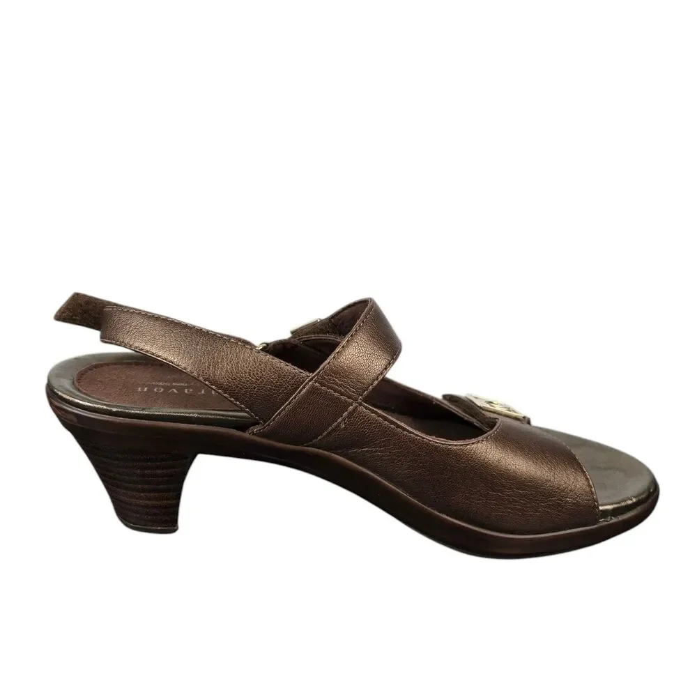 Aravon by New Balance Ava Sandals Women's Sz 10 AA Bronze Block Heel Ankle Strap